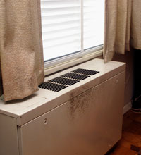 Mold growing on the surface of a unit ventilator.